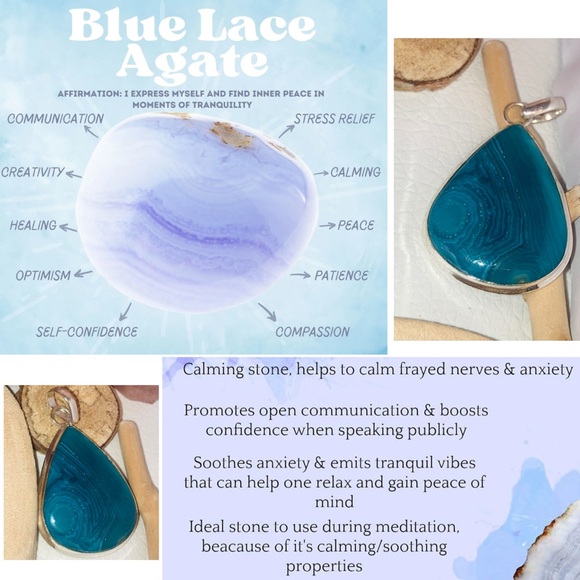 Handmade Natural Gemstone Pendant Set Blue Lace Stick Agate - Picture 6 of 6